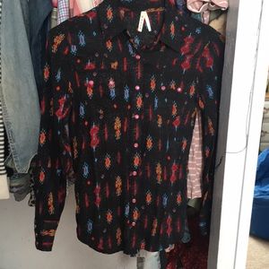 Long sleeve western shirt. Cowboy/Navajo button down. Pearl snap. Cowgirl shirt.